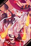  anceril_sacred bad_id bad_pixiv_id bat_wings blurry blush candle candy demon_girl demon_tail depth_of_field elbow_gloves fire food gloves halloween happy_halloween hat highres kneeling lollipop long_hair looking_at_viewer mishima_kurone naked_ribbon original partially_submerged pinky_out red_eyes ribbon saliva saliva_trail shirokami_project solo tail thighhighs torn_clothes torn_legwear very_long_hair white_hair wings witch_hat 