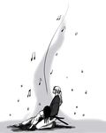  1girl black_hair blood comic himura_kenshin japanese_clothes kimu_(risatoko) long_hair monochrome musical_note ponytail rurouni_kenshin scar snowing spoilers sword weapon yukishiro_tomoe 