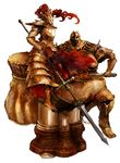  armor bad_id bad_pixiv_id dark_souls dragon_slayer_ornstein executioner_smough full_armor gauntlets hammer helmet huge_weapon knight maruco multiple_boys polearm red_hair simple_background souls_(from_software) spear weapon 