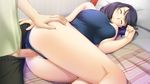  1boy 1girl breasts brother_and_sister censored highres incest ino large_breasts purple_hair sex short_hair siblings sister_scheme_2 spooning sweat swimsuit vaginal yanagawa_misaki yanagawa_shiori 