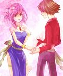  1boy 1girl bare_shoulders blue_eyes bracelet brown_hair butz_klauser couple dancer earrings female final_fantasy final_fantasy_v flower hair_ornament jewelry lenna_charlotte_tycoon long_hair m_alto male necklace pink_hair short_hair 