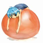  animal_ears bad_id bad_pixiv_id ball balloon barefoot blue_hair brown_eyes exercise_ball galaxy_angel hands mint_blancmanche nyama one-piece_swimsuit school_swimsuit short_hair solo swimsuit transparent 