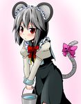  animal_ears bucket bucket_of_water ichimi maid_headdress mouse_ears nazrin red_eyes ribbon solo tail touhou 