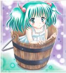  aqua_eyes aqua_hair bad_id bad_pixiv_id bucket colored_pencil_(medium) dress hair_bobbles hair_ornament in_bucket in_container kisume lowres makimakiringo50 marker_(medium) pastel_(medium) solo touhou traditional_media twintails wooden_bucket 