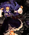  bad_id bad_pixiv_id bow dress frederica_bernkastel frills gothic_lolita lolita_fashion long_hair lying purple_eyes purple_hair ribbon socks solo tail tail_ribbon tsuyomaru umineko_no_naku_koro_ni 