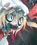  crazy_eyes face fangs flandre_scarlet horror_(theme) open_mouth short_hair solo tokomichi tongue touhou wide_face 