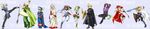  6+boys alternate_costume armor belt black_mage blonde_hair blue_eyes blue_mage brown_eyes brown_hair butz_klauser cape cecil_harvey closed_eyes cloud_strife dancer dissidia_final_fantasy dual_wielding english everyone final_fantasy final_fantasy_i final_fantasy_ii final_fantasy_iii final_fantasy_iv final_fantasy_ix final_fantasy_v final_fantasy_vi final_fantasy_vii final_fantasy_vii_advent_children final_fantasy_viii final_fantasy_x flower frioniel gloves green_eyes hand_behind_head hat headband highres holding horns jewelry kashiwabooks kicking knight long_image mask monk_(final_fantasy) mouth_hold multiple_boys necklace ninja ninja_(final_fantasy) one_eye_closed onion_knight ponytail red_mage rose scar shield smile spiked_hair squall_leonhart staff summoner_(final_fantasy) sword tail thief_(final_fantasy) tidus tina_branford treasure_chest tunic warrior_of_light weapon white_hair white_mage wide_image witch_hat zidane_tribal 