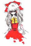  frills grey_hair hair_ribbon hakurei_reimu long_hair marker_(medium) miri_(tobira_no_mukou) pale_skin red_eyes ribbon solo touhou traditional_media 