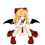  blonde_hair elis_(touhou) facial_mark hair_ribbon leg_hug long_hair panties pantyshot pantyshot_(sitting) pink_eyes pointy_ears ribbon sitting solo star touhou touhou_(pc-98) underwear viki00 wings 