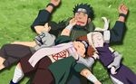  3boys akimichi_chouji beard black_hair blonde_hair brown_hair closed_eyes detached_sleeves facial_hair headband konohagakure_symbol long_hair lying md5_mismatch multiple_boys nara_shikamaru naruto naruto_(series) on_back open_mouth sarutobi_asuma sen'ichi_(yukinodeku) sleeping yamanaka_ino 