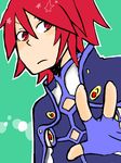  1boy fingerless_gloves gloves kratos_aurion male male_focus oekaki red_eyes red_hair redhead short_hair simple_background solo tales_of_(series) tales_of_symphonia 