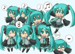  ago_chin aqua_eyes aqua_hair chibi clone closed_eyes detached_sleeves hatsune_miku headphones headset long_hair multiple_girls musical_note panties skirt smile striped striped_panties twintails underwear very_long_hair vocaloid 