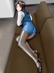  brown_eyes brown_hair couch freckles high_heels horaki_hikari legs neon_genesis_evangelion office_lady pantyhose pencil_skirt shoes short_hair skirt solo stiletto_heels twintails uniform winbay01 