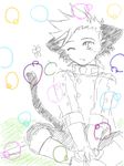  1boy animal_ears cat fang lloyd_irving male male_focus oekaki partially_colored short_hair sketch solo tail tales_of_(series) tales_of_symphonia 