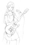  bad_id bad_pixiv_id dress greyscale guitar idolmaster idolmaster_(classic) instrument kisaragi_chihaya long_hair microphone monochrome sketch solo tamaoki_benkyou 