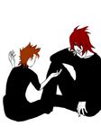 age_difference brown_hair father_and_son kratos_aurion lloyd_irving male male_focus red_hair redhead short_hair simple_background tales_of_(series) tales_of_symphonia 
