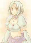  .hack//sign 1girl bandai brown_eyes cyber_connect_2 detached_sleeves female gradient gradient_background green_hair jewelry lowres midriff necklace serina_(pixiv132264) serina_ranshi short_hair solo subaru subaru_(.hack//) tubetop wings 