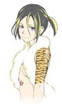  animal_print bad_id bad_pixiv_id blue_eyes ear_piercing highlights multicolored_hair original piercing side_ponytail solo tamaoki_benkyou tattoo tiger_print 