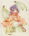  agahari dragon dragon_girl dragon_wings fire_emblem fire_emblem:_seima_no_kouseki green_wings mamkute monster_girl multi-tied_hair myrrh purple_hair red_eyes sandals short_hair solo wings 