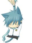  89_(yakuru) animal_ears blue_eyes cat_ears chibi closed_eyes holding kaito kemonomimi_mode lowres male_focus miniboy scarf simple_background solo vocaloid 