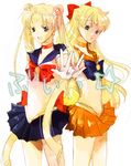  aino_minako back_bow bishoujo_senshi_sailor_moon blue_sailor_collar blue_skirt bow choker colored_eyelashes dolcexxx eyelashes half_updo long_hair magical_girl multiple_girls orange_choker orange_sailor_collar orange_skirt red_bow red_choker sailor_collar sailor_moon sailor_senshi_uniform sailor_venus skirt tsukino_usagi v very_long_hair 