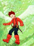  1boy boots brown_eyes brown_hair full_body gloves lloyd_irving male male_focus nature oekaki outdoors short_hair solo tales_of_(series) tales_of_symphonia wings 