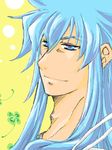  1boy blue_eyes blue_hair clover male male_focus oekaki regal_bryan regal_bryant simple_background smile solo tales_of_(series) tales_of_symphonia 