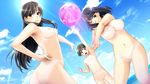  3girls ball bikini breasts censored cloud female highres ino kayano_chika large_breasts long_hair multiple_girls navel nipples nude nudist outdoors short_hair sister_scheme_2 sky sunlight swimsuit water wink yanagawa_amane yanagawa_misaki yanagawa_shiori zenra 