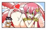  armlet ass back bangle bracelet breasts character_doll colorized fang hair_ornament hairclip heart jewelry john_smith_(monster_girl_report) lamia large_breasts long_hair monster_girl monster_musume_no_iru_nichijou nude okayado out-of-frame_censoring pointy_ears red_hair scales slit_pupils snake_tail solo spoken_heart tail yellow_eyes 