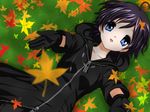  black_coat_(kingdom_hearts) black_hair blue_eyes clannad cloak gloves kingdom_hearts kingdom_hearts_358/2_days kogarasimikado leaf parody short_hair solo style_parody xion_(kingdom_hearts) 