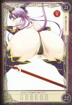  1girl aoi_nagisa_(metalder) ass blush boots breasts bridal_gauntlets curvy female high_heel_boots high_heels highres huge_ass huge_breasts impossible_clothes jewelry long_hair looking_back moaning partially_visible_vulva pointy_ears pubic_tattoo purple_hair queen&#039;s_blade queen&#039;s_blade_grimoire red_eyes scan seiten_(queen&#039;s_blade) sexually_suggestive shiny shiny_clothes shiny_skin simple_background solo spread_legs staff sweat tail tattoo thigh_boots thighhighs thighs thong tiara twintails very_long_hair weapon white_background 