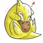  &hearts; ambiguous_gender blush claws cookie cute eyes_closed happy nintendo plain_background pok&#233;mon sandshrew squiggums tail traditional_media video_games white_background yellow yellow_body 