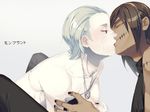  couple dark_skin eyes_closed hidan kakuzu kiss lowres naruto naruto_shippuuden rosesnow white_hair yaoi 