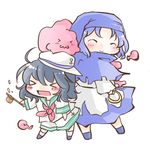  &gt;_&lt; :3 ^_^ ascot black_hair blue_hair blush blush_stickers closed_eyes hat hishaku hood jewelry kenoka kumoi_ichirin multiple_girls murasa_minamitsu open_mouth ring short_hair smile touhou unzan 