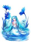  aqua_eyes aqua_hair choker dress flower hatsune_miku highres long_hair sitting solo sylier twintails very_long_hair vocaloid 