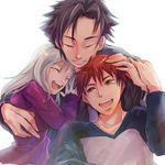  2boys black_hair emiya_kiritsugu emiya_shirou family fate/stay_night fate/zero fate_(series) father_and_daughter father_and_son good_end illyasviel_von_einzbern long_hair miwonu_(07ng25) multiple_boys raglan_sleeves red_hair silver_hair white_hair yellow_eyes 