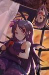  artist_request bangs bat_wings bustier dress_shirt frills gathers gothic_lolita hairband lolita_fashion long_hair lowres multiple_girls necktie purple_hair red_eyes ribbon rion_flina shirt short_hair sion_flina skirt sword_girls upside-down wings 