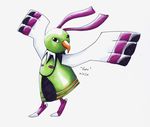  ambiguous_gender avian beak black_eyes frogmastr1 green green_body nintendo plain_background pok&#233;mon pok&eacute;mon solo traditional_media video_games white_background wings xatu 