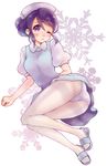  ass blush chonkoo hat inazuma_eleven inazuma_eleven_(series) inazuma_eleven_go kudou_fuyuka lying nurse nurse_cap one_eye_closed panties pantyhose purple_eyes purple_hair sandals solo underwear 