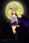  blonde blue_eyes demon_wings halloween hat kevintriedge miniskirt moon nekomimi original thighs wings witch 