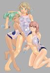  :o arena_(company) asics barefoot between_breasts between_thighs blush boob_chomp bottle breasts competition_swimsuit dark_skin eyes_closed feet green_eyes green_hair hand_on_shoulder hug kneeling large_breasts long_hair mizugi one-piece_swimsuit open_mouth original pettanko pink_hair ponytail purple_eyes shoko_(moccom) short_hair swimsuit_under_swimsuit tanlines tanned 