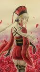  1girl ass bad_id bad_pixiv_id delphine_eraclea flower gloves hat last_exile petals red_flower red_rose rose rose_petals skirt solo traditional_media twintails watercolor_(medium) 