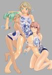  :o arena_(company) asics barefoot between_breasts between_thighs blush boob_chomp bottle breasts competition_swimsuit dark_skin eyes_closed feet green_eyes green_hair hand_on_shoulder hug kneeling large_breasts long_hair lotion mizugi one-piece_swimsuit open_mouth original pettanko pink_hair ponytail purple_eyes shoko_(moccom) short_hair swimsuit_under_swimsuit tanlines tanned 
