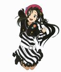  akiyama_mio belt black_hair hat highres jumping k-on! long_hair qplus simple_background socks solo 