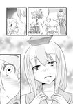  baozi blush bow comic food fujiwara_no_mokou greyscale hair_bow hat kamishirasawa_keine long_hair monochrome multicolored_hair multiple_girls silent_comic touhou two-tone_hair very_long_hair yoekosukii 