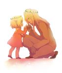  1girl animal_ears bad_id bad_pixiv_id blonde_hair cat_ears child father_and_daughter happy head_wreath kneeling memusu oversized_limbs size_difference smile tengen_toppa_gurren_lagann toufuno viral white_background 