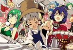  &gt;_&lt; bad_id bad_pixiv_id black_hair blonde_hair blue_hair book breasts camera cirno cleavage closed_eyes cup eyes flandre_scarlet food fork green_eyes green_hair hat kawahara_fantasia kochiya_sanae medium_breasts moriya_suwako multiple_girls purple_hair red_eyes rumia saigyouji_yuyuko shameimaru_aya spoon tears touhou wriggle_nightbug yasaka_kanako 