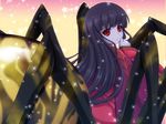  arachne back black_hair game_cg kimono loli long_hair looking monster_girl princess_x purple_skin red_eyes solo spider_girl spider_web stars tegusu_gozen wafuku 