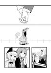  animal_ears bunny_ears comic greyscale hairband highres holding_hands konpaku_youmu konpaku_youmu_(ghost) monochrome multiple_girls necktie reisen_udongein_inaba short_hair touhou translated yoekosukii 