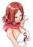  blue_eyes breasts brown_hair camisole cleavage final_fantasy_x final_fantasy_x-2 green_eyes heterochromia large_breasts oppai scarf smile v yuna 